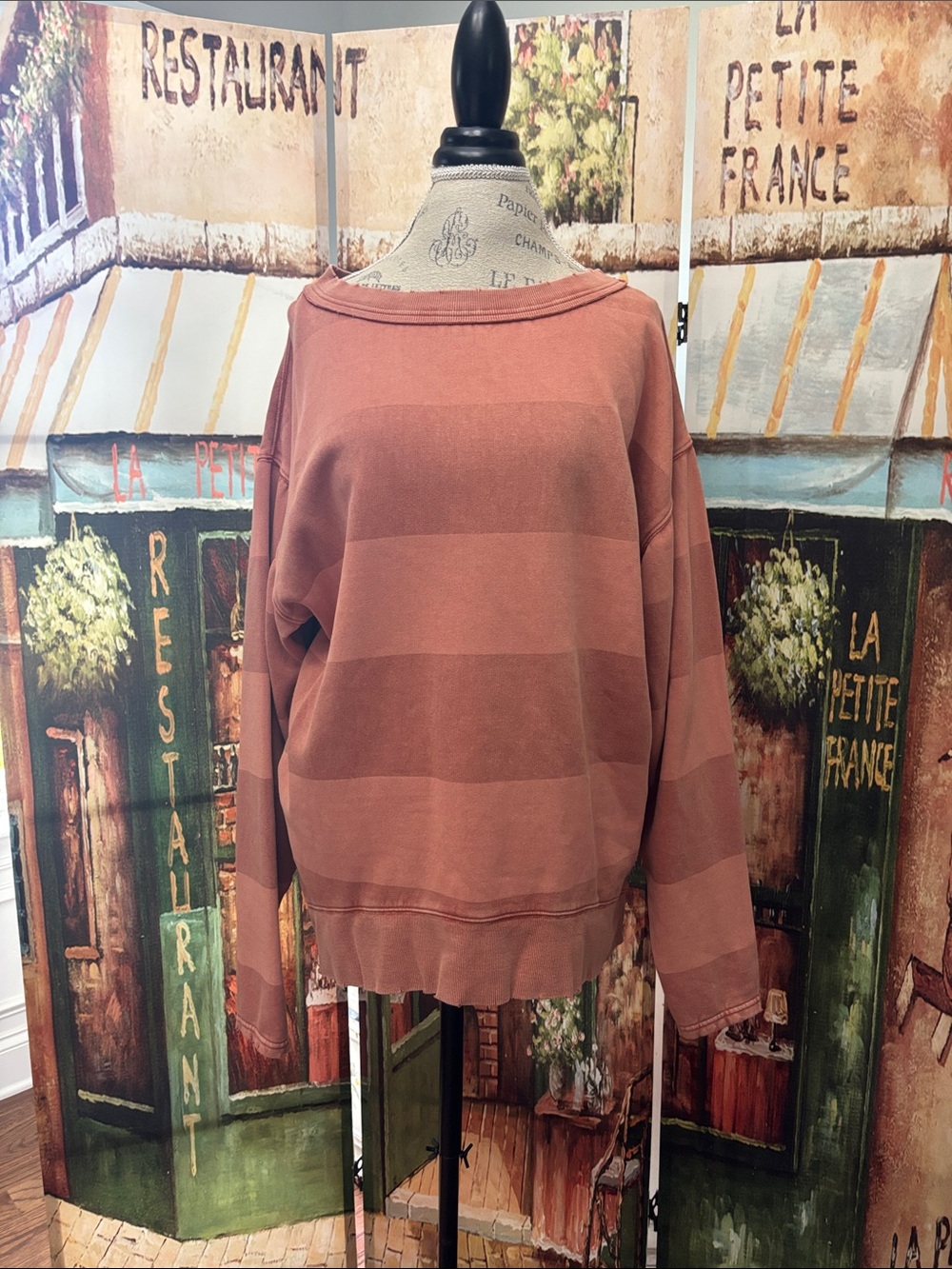 We The Free Crewneck Sweatshirt, Dusty Coral Stripe, Size Small